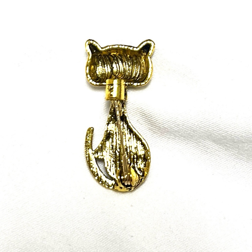 Cat Brooch, NIP, vintage style with Red Gemstone on golden base, display case - Picture 2 of 6